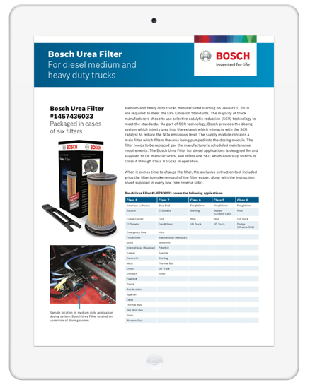 Bosch urea diesel filter reference sheet PDF cover